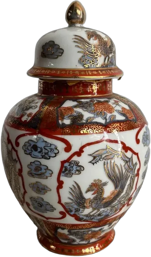 Vintage Jarrón Porcelana Japonés Ave Fénix Multicolor Ave Fenix