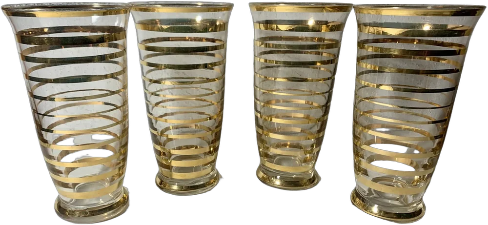 Vintage Vasos Italianos Vidrio Franjas Oro Dorado Oscuro