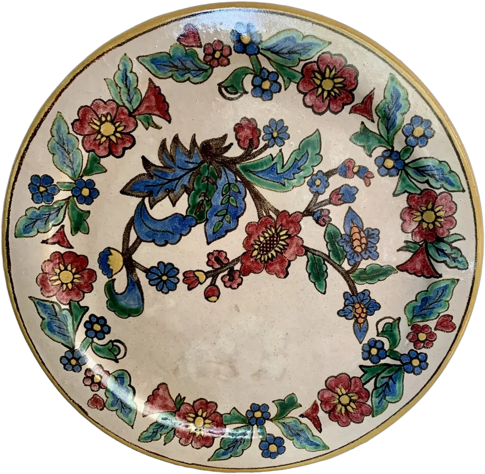 Plato Decorativo Talavera Estilo Antiguo Flores Multicolor Floreado