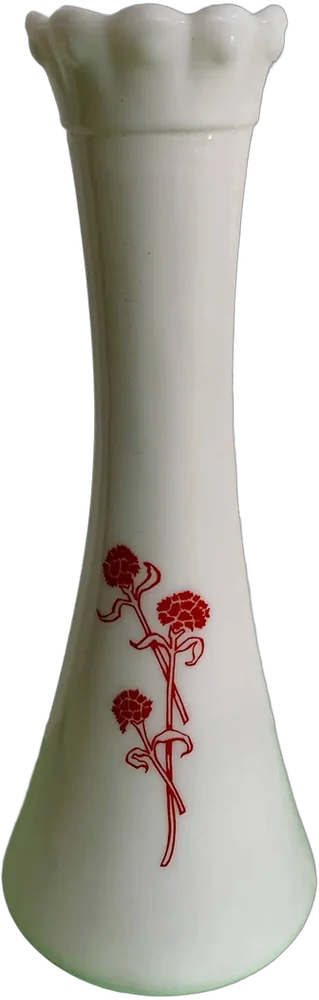Vintage Florero Cristal De Leche Flores Blanco Floreado