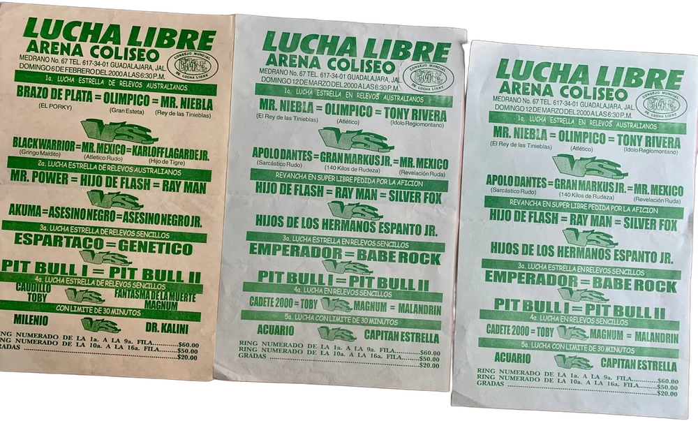3 Programas Flyers Lucha Libre Arena Coliseo Guadalajara Arena Coliseo Guadalajara