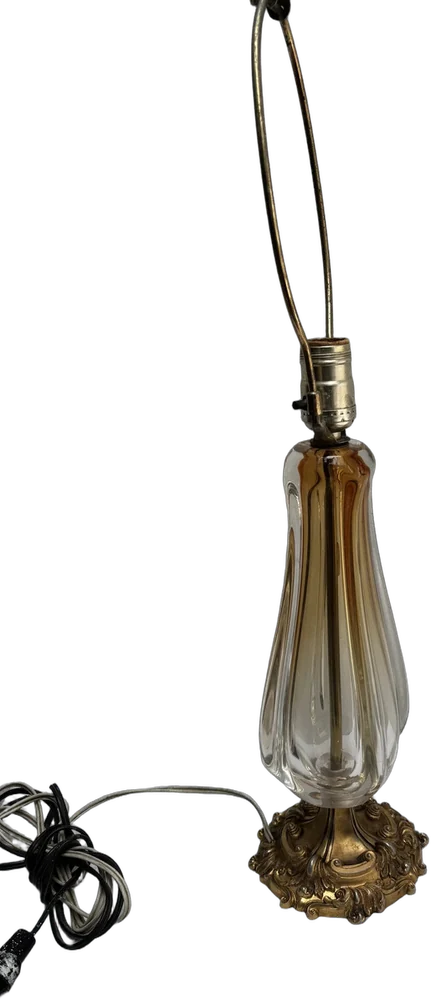 Vintage Lámpara Mesa Cristal Murano Base Sólida Inglaterra Naranja Oscuro Blanco