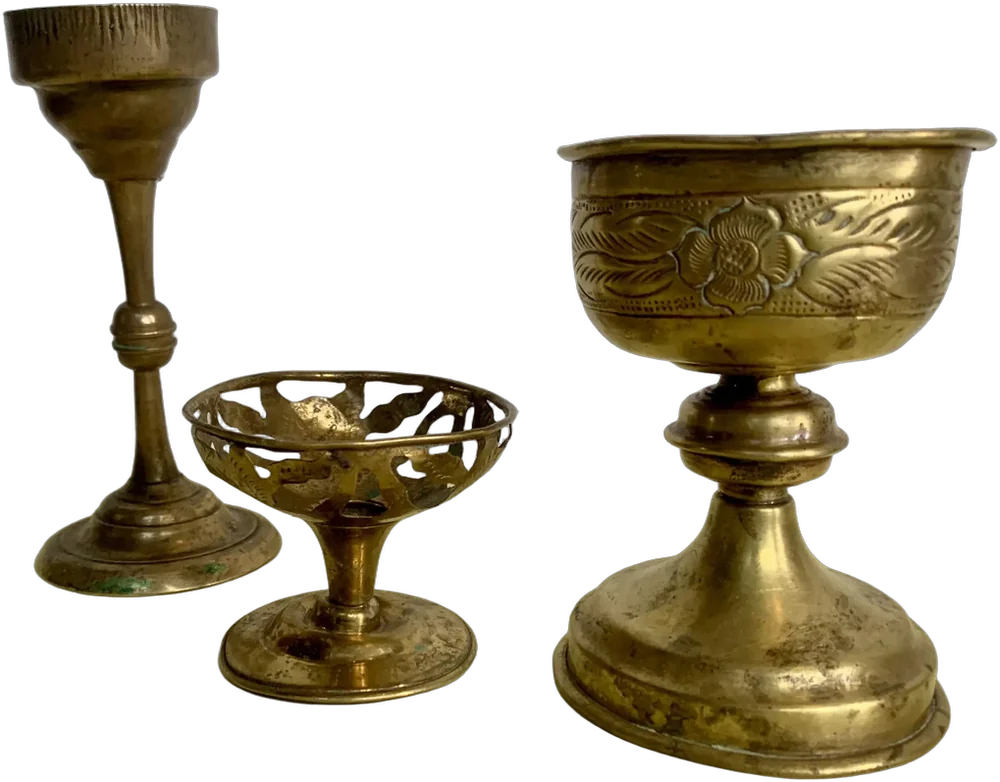 Tres Porta Velas Vintage/antiguos Laton Dorado Oscuro