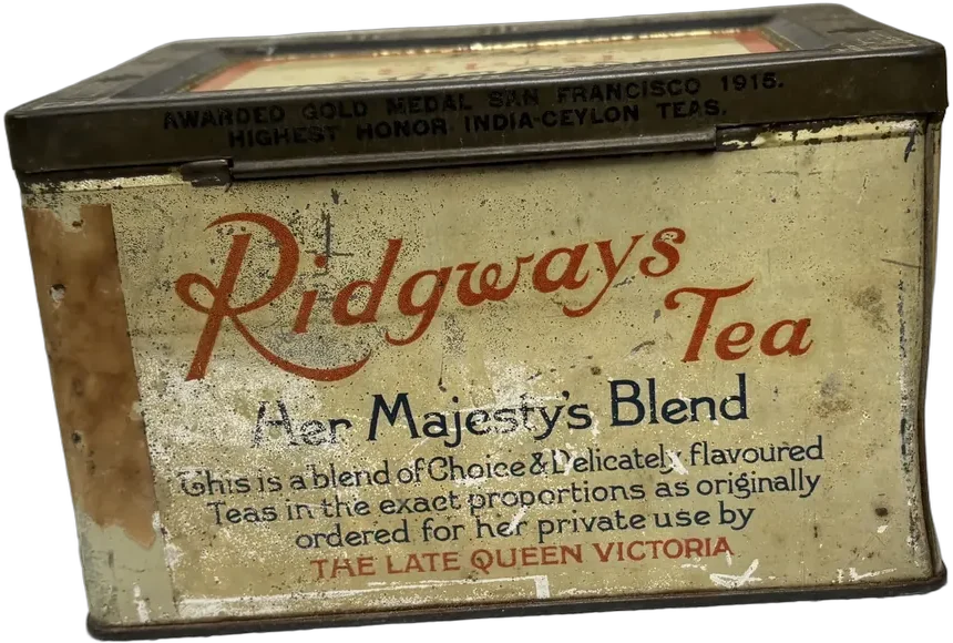 Antigua Caja De Té Hojalata Ridgways Crema