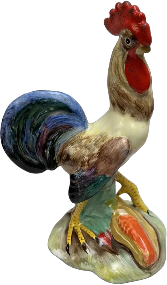 Antigua Figura Gallos Cerámica Cocina Vintage Con Detalles Multicolor