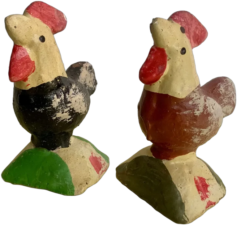 Antiguas Figuras De Barro Gallos — imagen 1