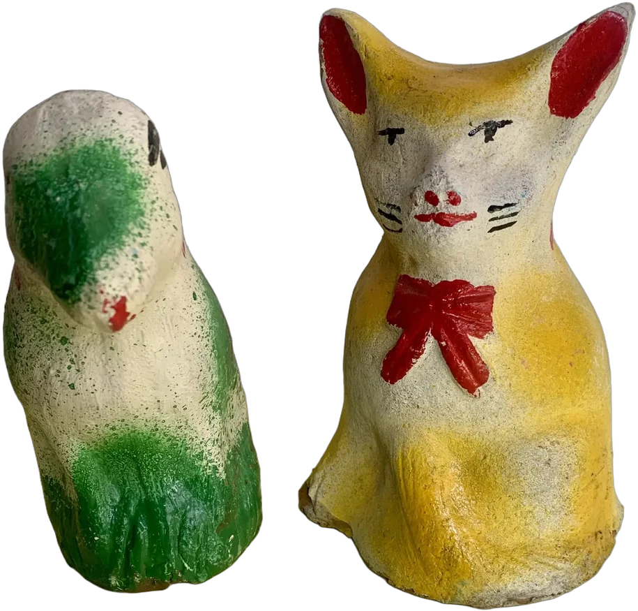 Figuras De Barro Conejo Y Gato Artesanía Antigua