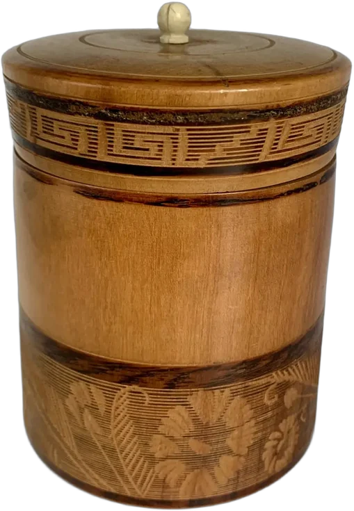Antiguo Tarro O Cajita De Madera Tallada Y Laqueada — imagen 1