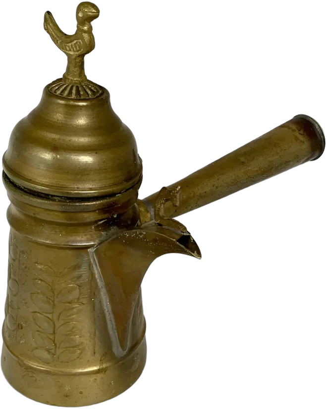 Vintage Cafetera Turca Laton Grabado Café Dorado Oscuro