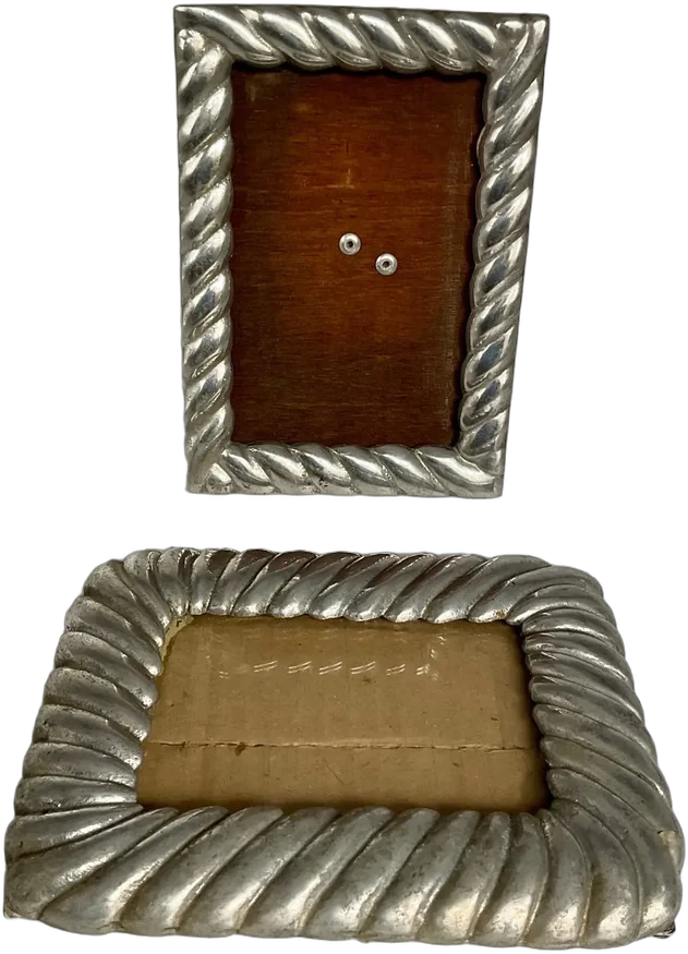 Vintage Dos Porta Retratos Pewter Listón Plateado Listón