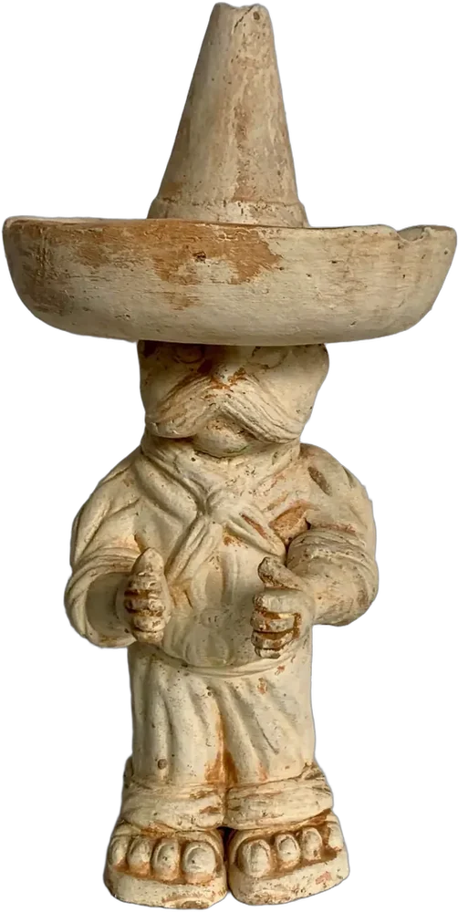 Vintage Cenicero Mexicano Con Sombrero Terracota Crema