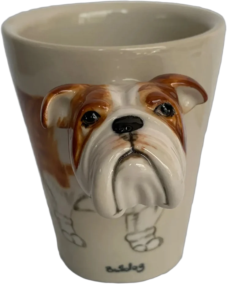 Vintage Taza Bulldog Tercera Dimensión Cerámica Crema Perro