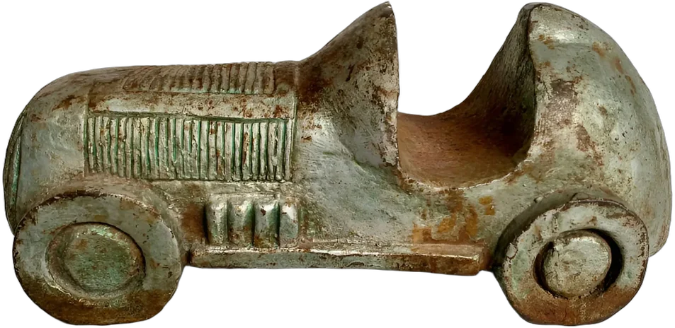 Antigua Escultura Auto De Carreras Hierro Gris Oscuro