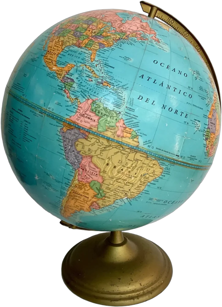 Globo Terráqueo Marca The George F. Cram Vintage Colecc Azul Claro Dorado Oscuro