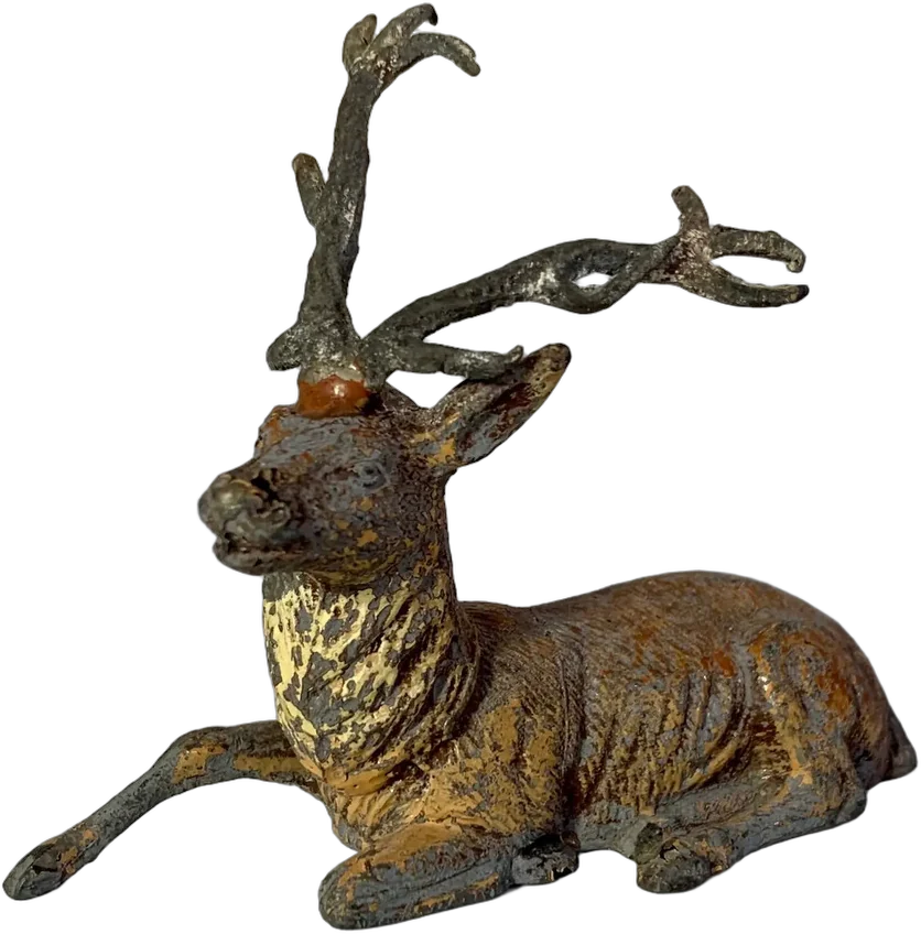 Antigua Figura Venado Recostado Plomo — imagen 1