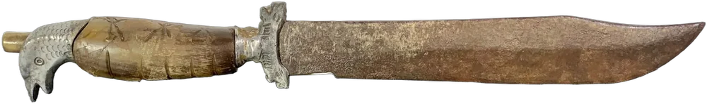 Antiguo Cuchillo Hierro Mango Cuerno Marrón — imagen 1