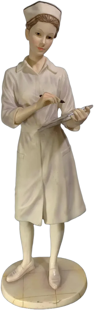 Vintage Figura Decorativa Enfermera Fina Resina Crema