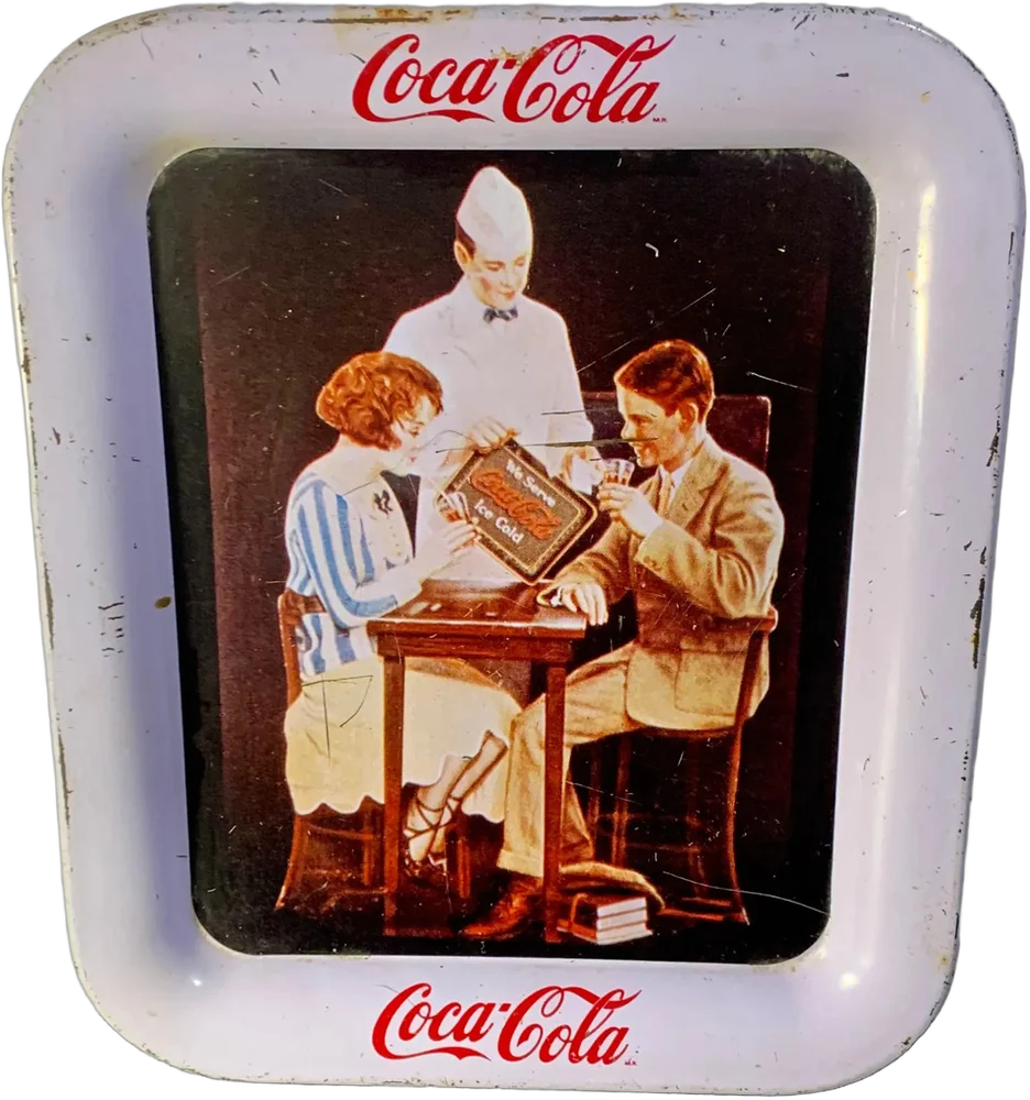 Vintage Charola De Lata Coca-cola Chica Novios