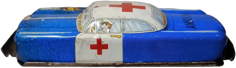 Antiguo Carrito Ambulancia De Lámina Japones Usado Azul