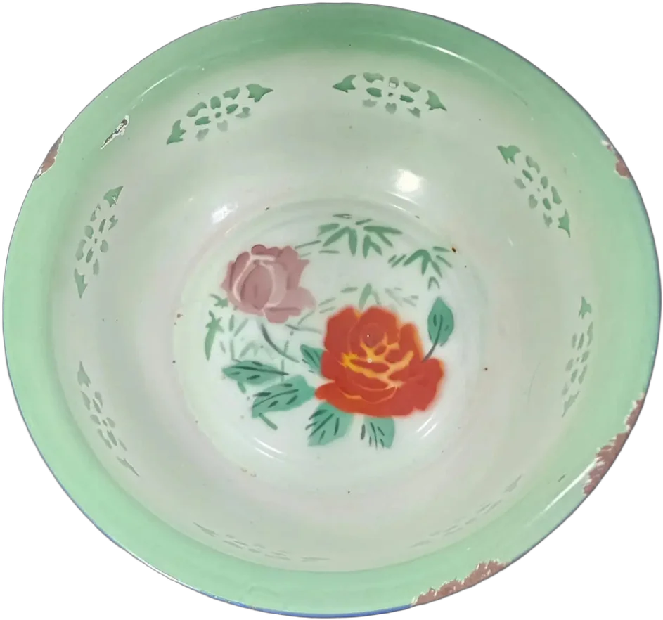 Vintage Palangana De Peltre Con Flores Multicolor