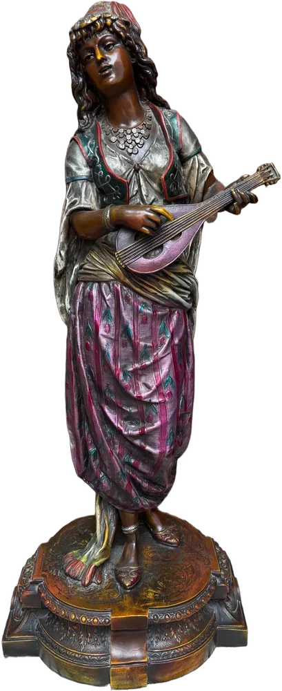 Antigua Escultura Mujer Persa Metal Pintada Art Noveau Multicolor