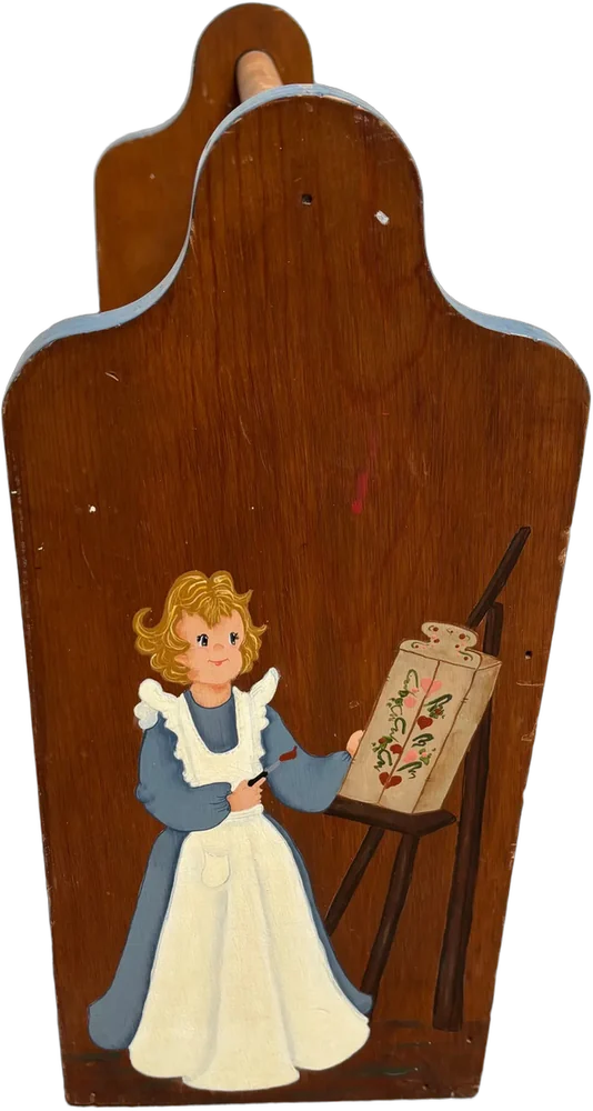 Antigua Caja Madera Organizador Herramientas, Pinturas Marrón Dibujos Pintados A Mano — imagen 1