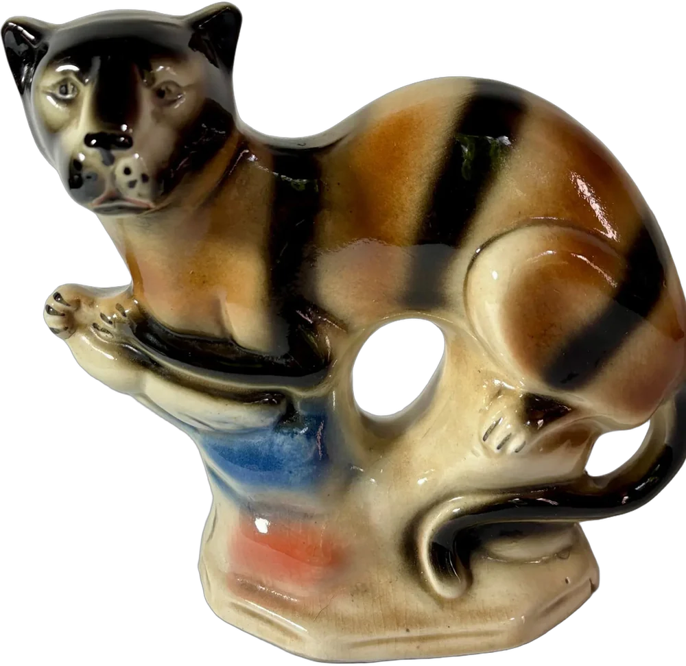 Vintage Figura Cerámica Gato Salvaje Hecho En Brasil