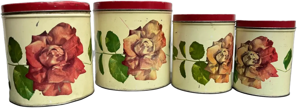 Antiguos Botes De Cocina Lámina Litografiados Flores