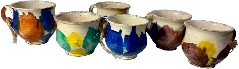 Antiguas Tazas Chicas Cafeteras Cerámica Chorreada Multicolor Chorreado