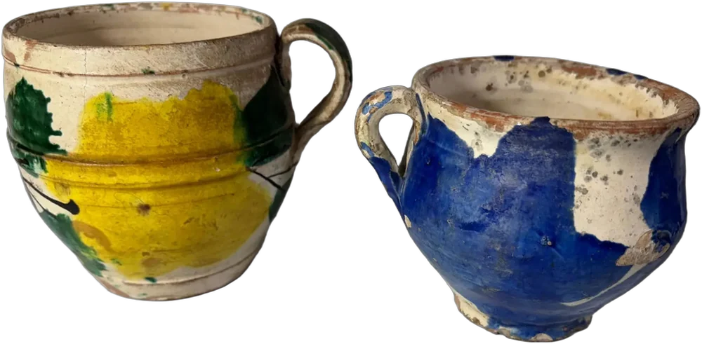 Antiguas Tazas Estilo Tarros Barro Chorreado De Oaxaca Multicolor Chorreado
