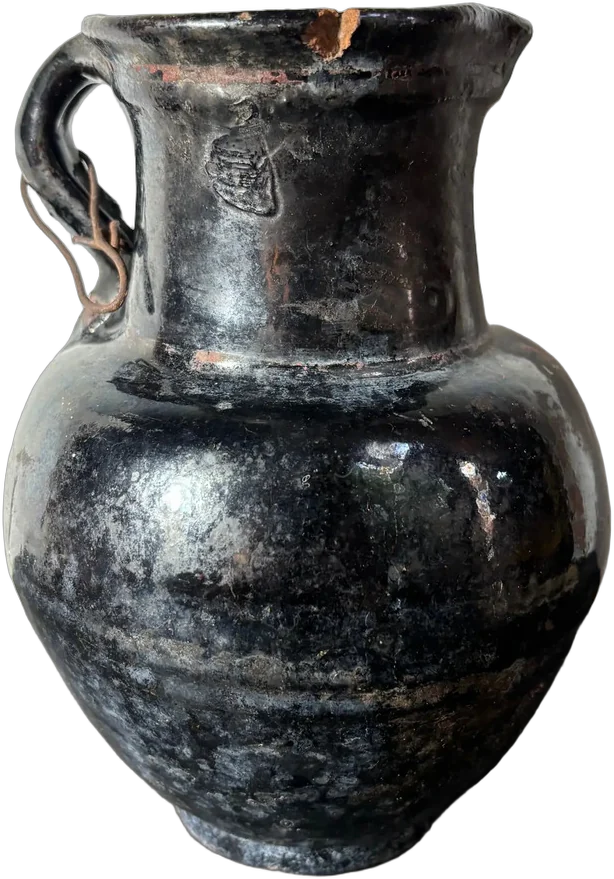 Jarra Antigua De Barro Vidriado Negro Alfarería Tradicional Negro