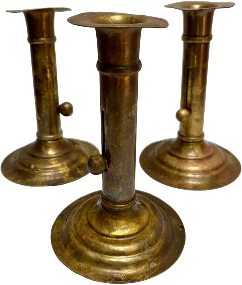 Antiguos Vintage Candelabros Ajustables Latón Dorado Oscuro