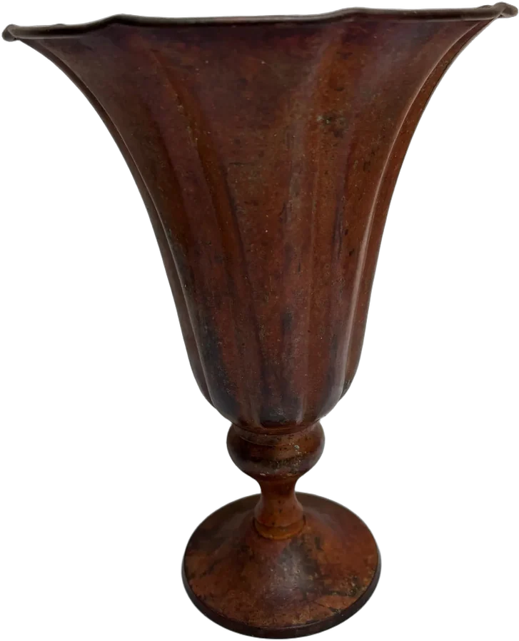 Vintage Florero Acanalado Metal Cobrizo Cobrizo Acanalado