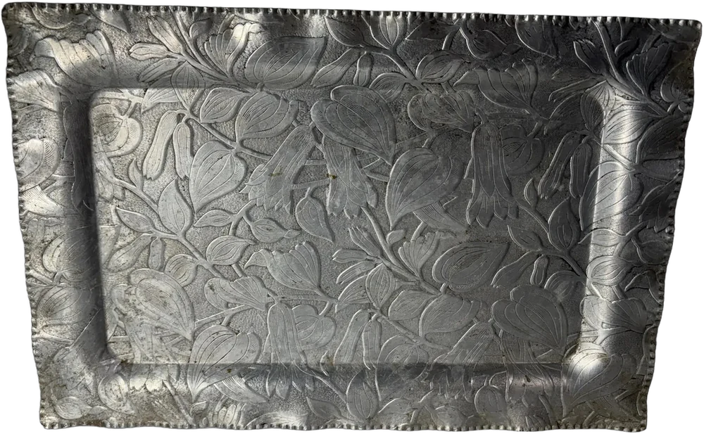 Vintage Charola Flores En Relieve Aluminio Nueva York 1950s