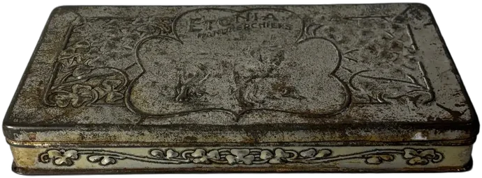 Vintage Caja Metálica Etonia Para Pañuelos 40's - 60's Plateado Relieve