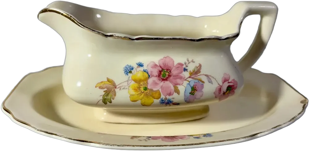 Antigua Salsera Con Plato Porcelana Lido Usa Multicolor