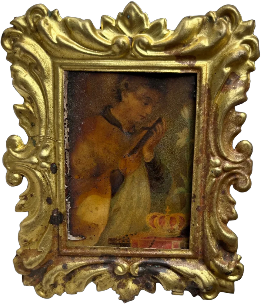 Antiguo Cromolitografía Pequeña Marco Dorado — imagen 1
