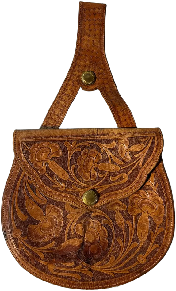 Bolsa Antigua De Piel Repujada W.g. Walz Co. México 1920's Marrón Lisa Dorado — imagen 1