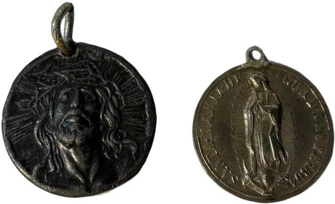 Dúo De Medallas Antiguas Virgen De Guadalupe Zinc