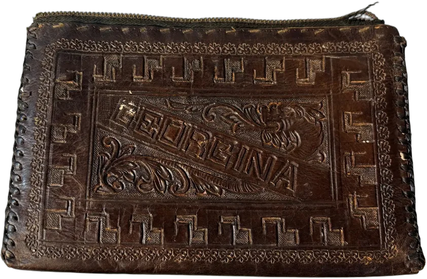 Bolso Antiguo De Mano De Cuero Repujado Con Cierre — imagen 1