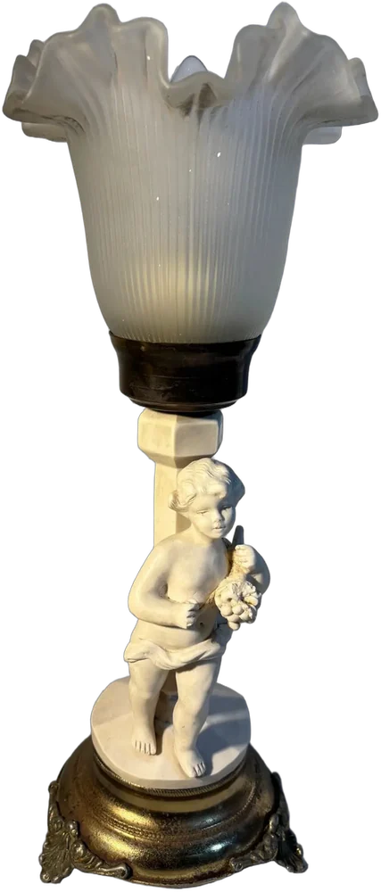 Lámpara De Mesa Angelito Polvo Alabastro (reparar Sistema) Crema Blanco