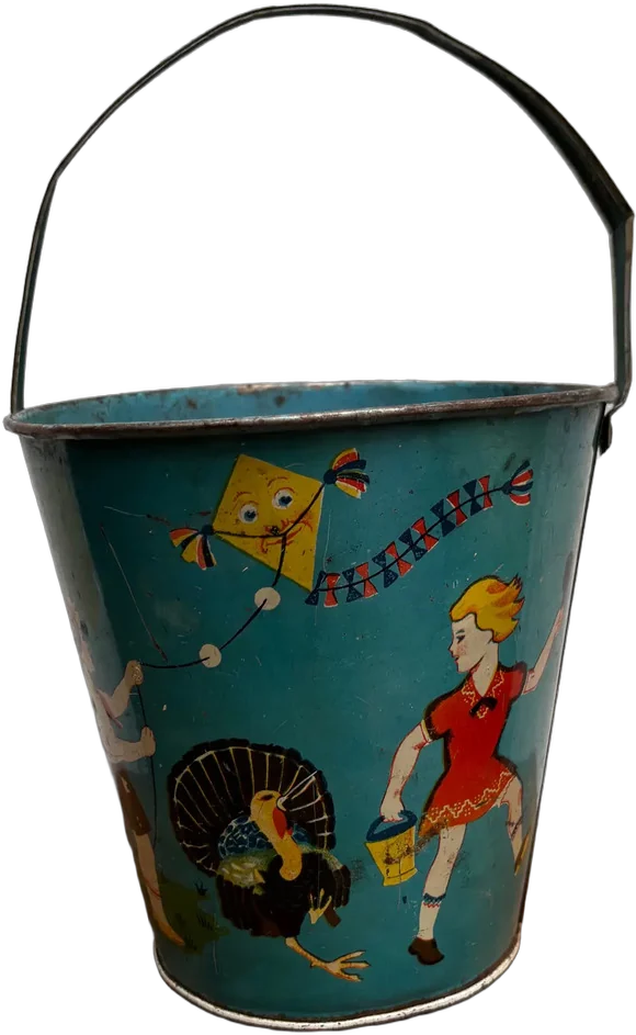Antigua Cubeta Metálica Con Ilustraciones Infantiles 40's