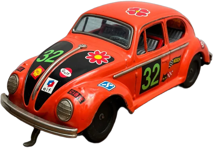 Vintage Coche Beetle De Hojalata Vw De Carreras #32 Rojo