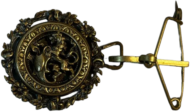 Antigua Medalla O Broche Heráldica León Rampante Y Escudo