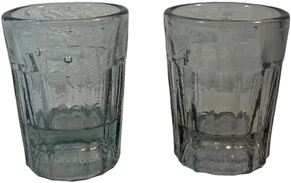 Set Vasos Artesanales Mezcal Soplados Con Burbujas 7cm Azul Petróleo