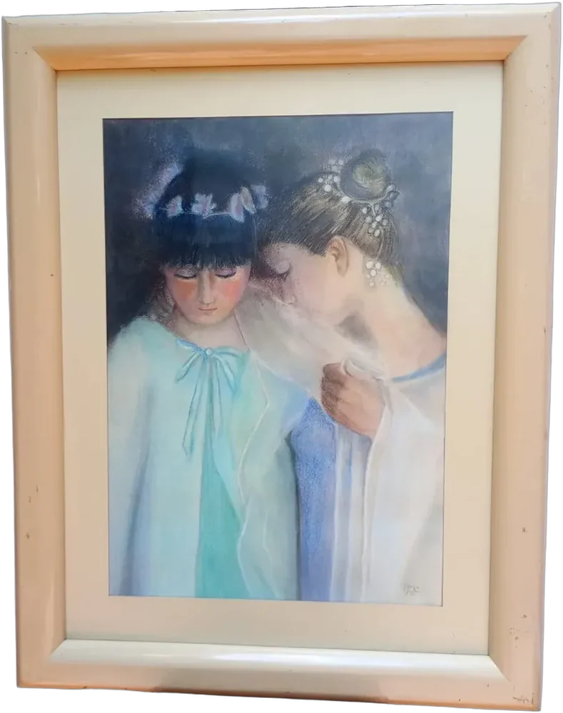 Vintage Cuadro Mujeres Jóvenes, Técnica Pastel