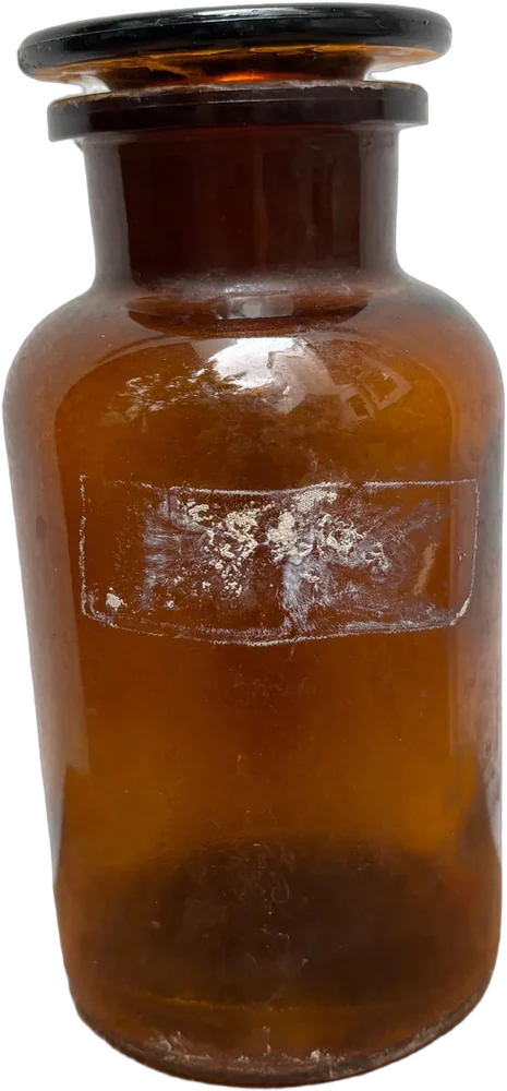 Antigua Botella Botica Ámbar Boca Y Tapón Ancho Amber