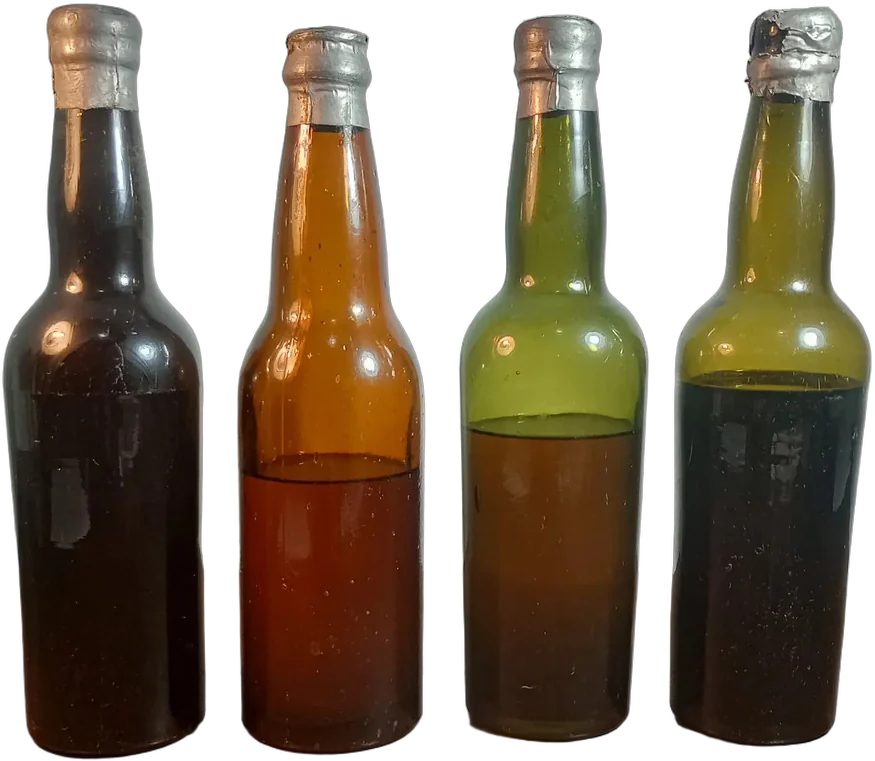 Antiguas Botellas Vidrio Soplado Tapon De Plomo Con Líquido — imagen 1
