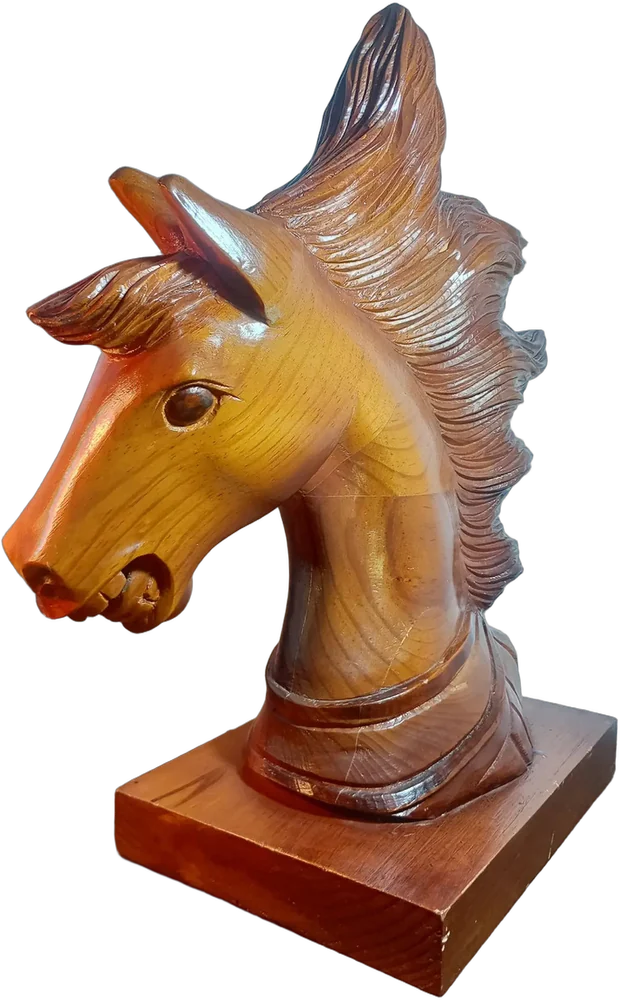 Antigua Escultura Caballo De Batalla De Madera Koa Robusta Marrón Claro