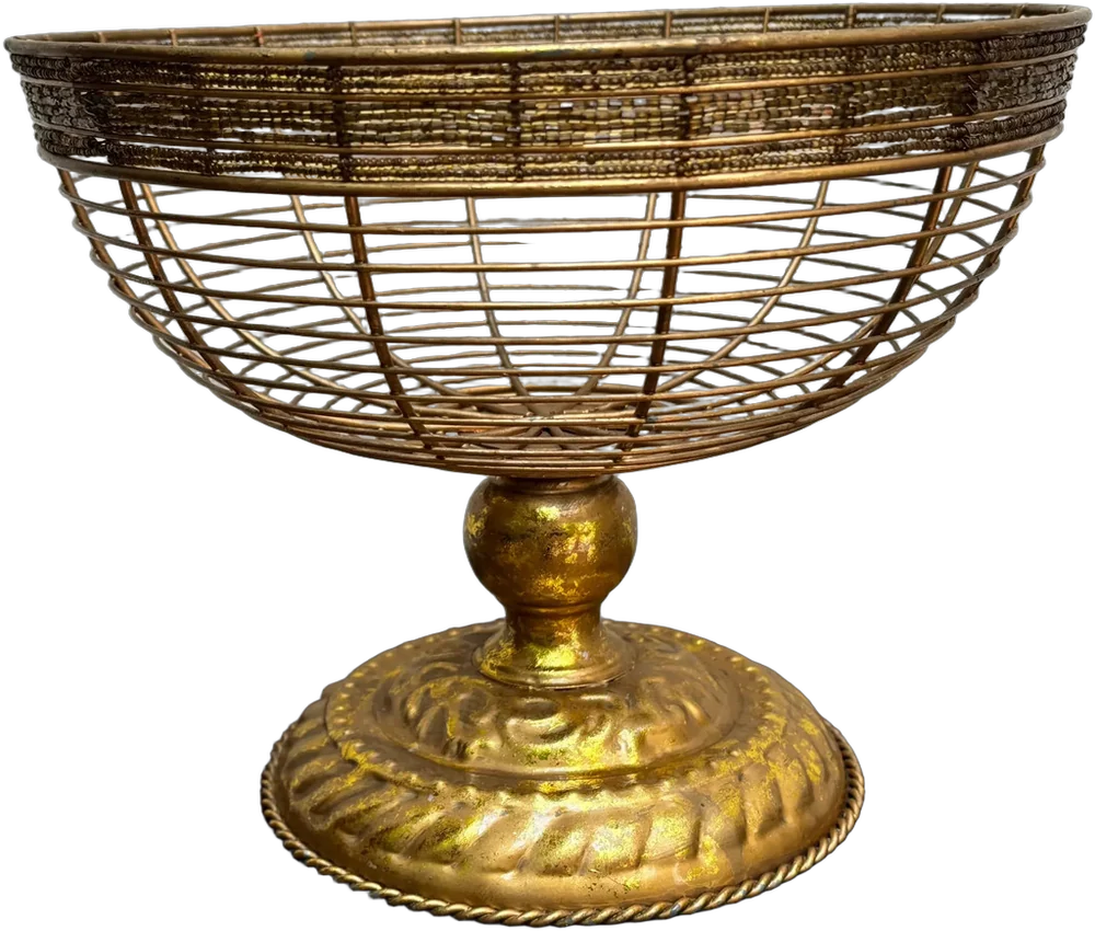 Vintage Centro De Mesa Metal, Popotillo Midcentury Dorado Oscuro